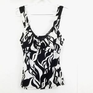 WHBM Womens Small Black White Wavy Print Ruched Tank Top